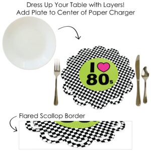 Big Dot of Happiness 80’s Retro - Totally 1980s Party Round Table Decorations - Paper Chargers - Place Setting for 12