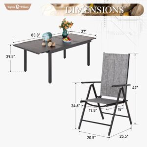 Sophia & William 9 Pcs Patio Dining Set for 6-8 People, Outdoor Folding Furniture Set with Expandable Metal Patio Table and Foldable Textilene Patio Sling Chairs