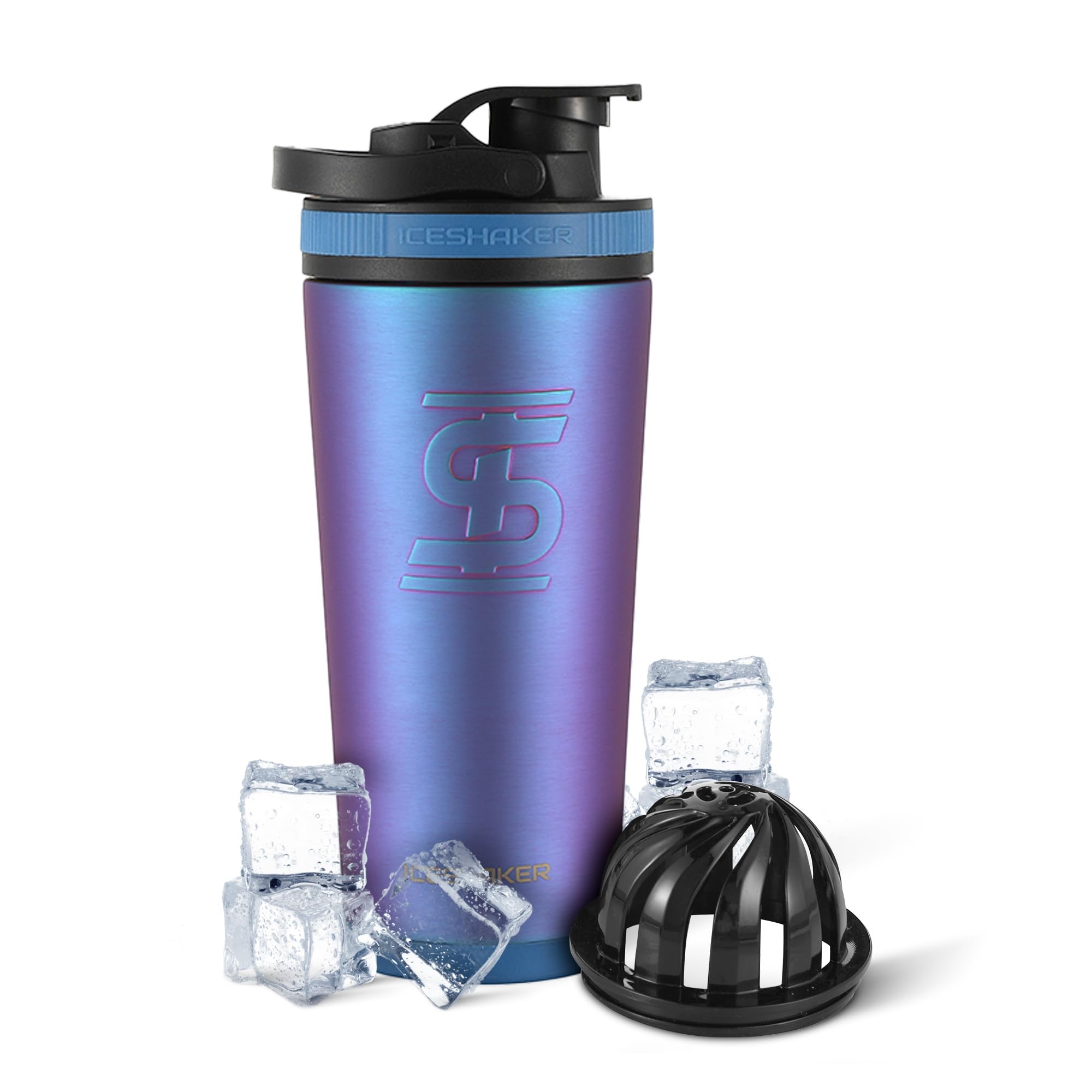 Ice Shaker Insulated Stainless Steel Shaker Bottle | 26oz, Wisteria | Cold for 30+ Hours | Insulated Cup with Twist-on Agitator | Odor-Free Shaker Cup for Protein Shakes, Water, Smoothies, Cocktails