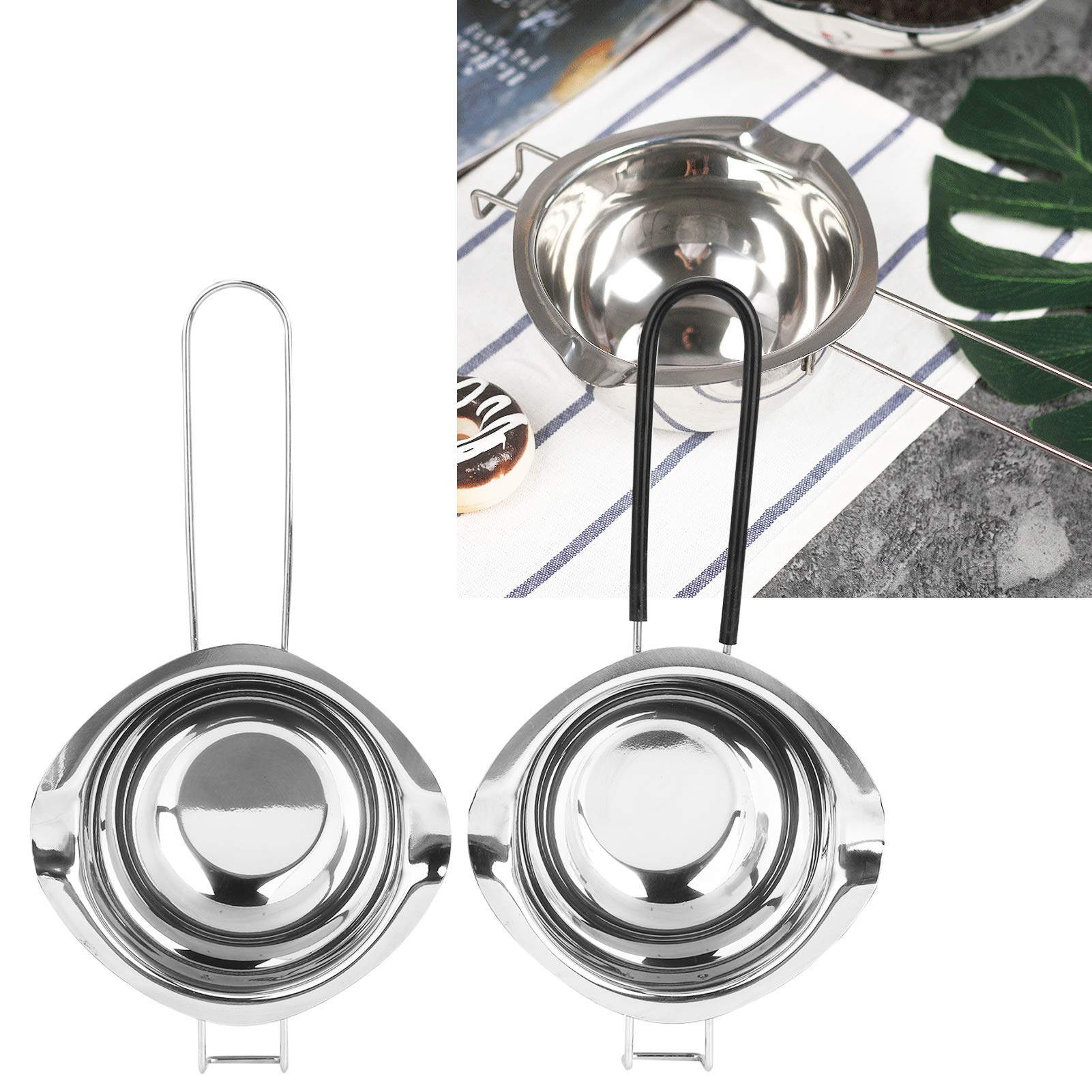 2 Pack Stainless Steel Double Boiler Pot, Chocolate Melting Pot Soap Candle Candy Making Tool Kit Wax Melting Heat Proof Bowl for Melting Chocolate, Butter, Cheese(Green+Red)