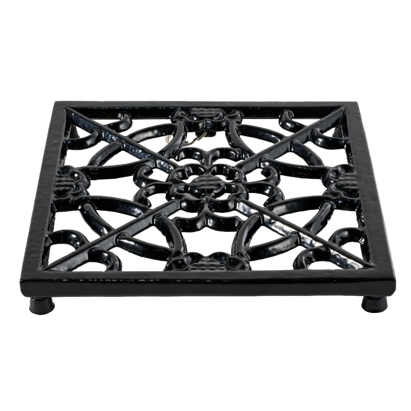 Square Cast Iron Trivet for Kitchen Countertop，Recycled Metal Heat Resistant Trivets with Rubber Pegs，Rustic Decorative Trivet for Hot Dishes Pot Pan Teapot for Kitchen Dining Table, Black