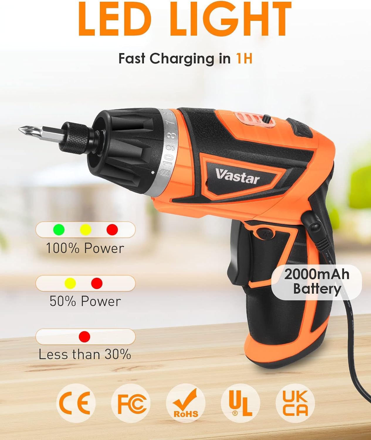 Vastar 7.2V Cordless Screwdriver, Electric Power Screwdriver Set With Rechargeable Battery & Pivoting Handle, 320RPM/10+1 Torque Small Automatic Screw driver Kit with 47Pcs Bits/LED Front Light