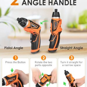 Vastar 7.2V Cordless Screwdriver, Electric Power Screwdriver Set With Rechargeable Battery & Pivoting Handle, 320RPM/10+1 Torque Small Automatic Screw driver Kit with 47Pcs Bits/LED Front Light