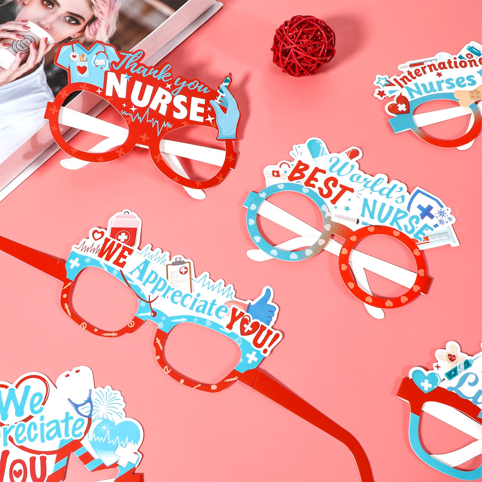 HOWAF 30pcs Thank You Nurses Paper Frames Photo Booth Props Glasses, Nurse Appreciation Party Favors Eyeglasses, RN Graduation Glasses for Nurse Themed Party Favors Gift