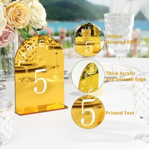 KELYHOOMY 20 Pcs Wedding Table Numbers, Mirror Acrylic Number with Stands 1-20 Printed, 5x7 inch Gold Holders, Sign Numbers for Reception, Event, Party, Restaurant, WTN-002