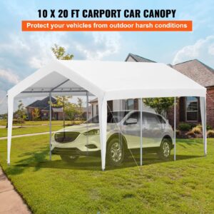 VEVOR 10 x 20 ft Carport Car Canopy, Heavy Duty Garage Shelter with 8 Legs, Car Garage Tent for Outdoor Party, Birthday, Garden, Boats, Adjustable Peak Height from 8.3 ft to 10 ft, White