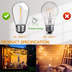 60 Pack LED Replacement Light Bulbs S14 Shatterproof Waterproof String Light Replacement Bulbs 1W Outdoor LED Bulbs Vintage Patio Bulbs, E26 110v Regular Base (Warm White)