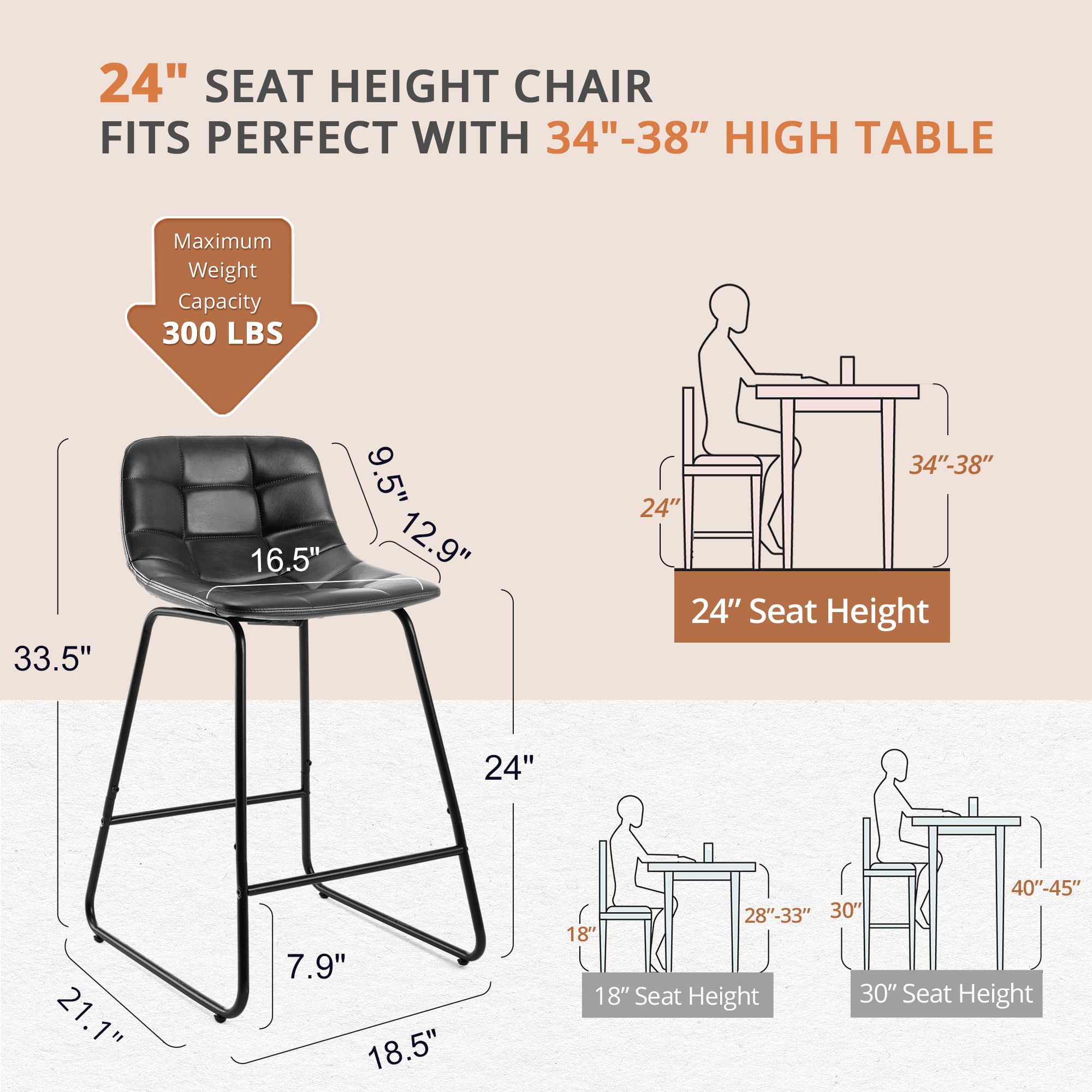 LUE BONA Upholstered Checkered Pattern Bar Stools Set of 4, Faux Leather 30 Inch Bar Height Chairs with Metal Legs for Kithchen Island, Red Brown