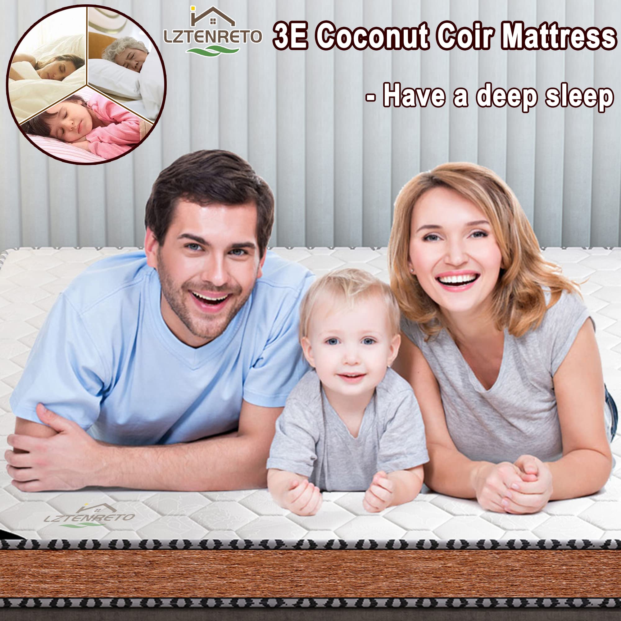 LZTENRETO Firm Coir Mattress, 3E Coconut Coir Mattress Pad, Quiet Coconut Palm Mattress, Thick Coir Mattress Pad in 6cm,9cm,11cm, Foldable (White-B,120x200x6cm(47"x80"x2.4"))