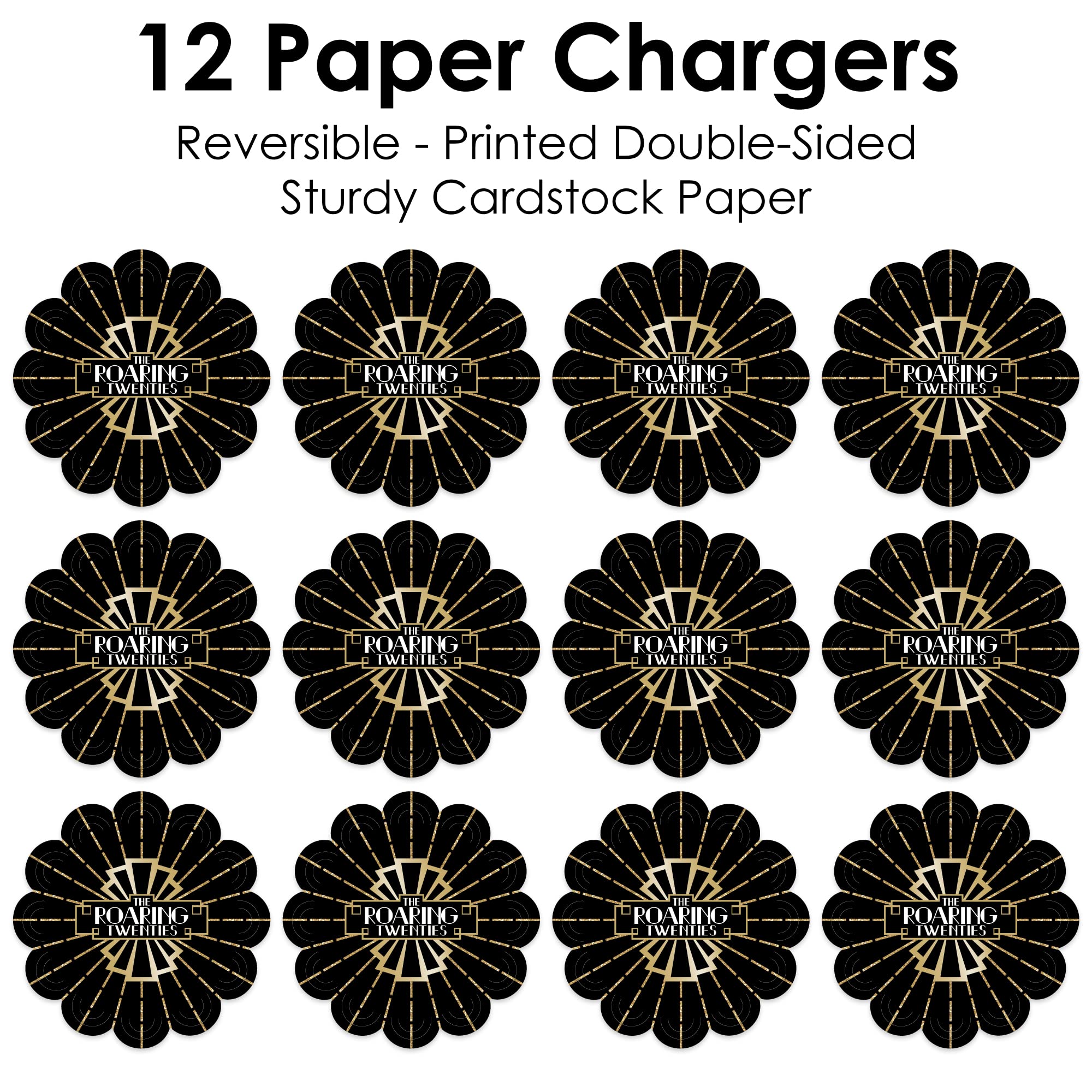 Big Dot of Happiness Roaring 20’s - 1920s Art Deco Jazz Party Round Table Decorations - Paper Chargers - Place Setting for 12