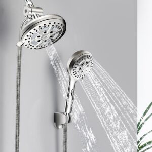 Shower Head With Handheld Combo, 7 Inch High Pressure Rainfall Showerhead With Hand Held 60 Inch Hose for Bath - One Click for High Pressure/Trickle Mode handheld Anti-leak Nozzles - Universal Fit