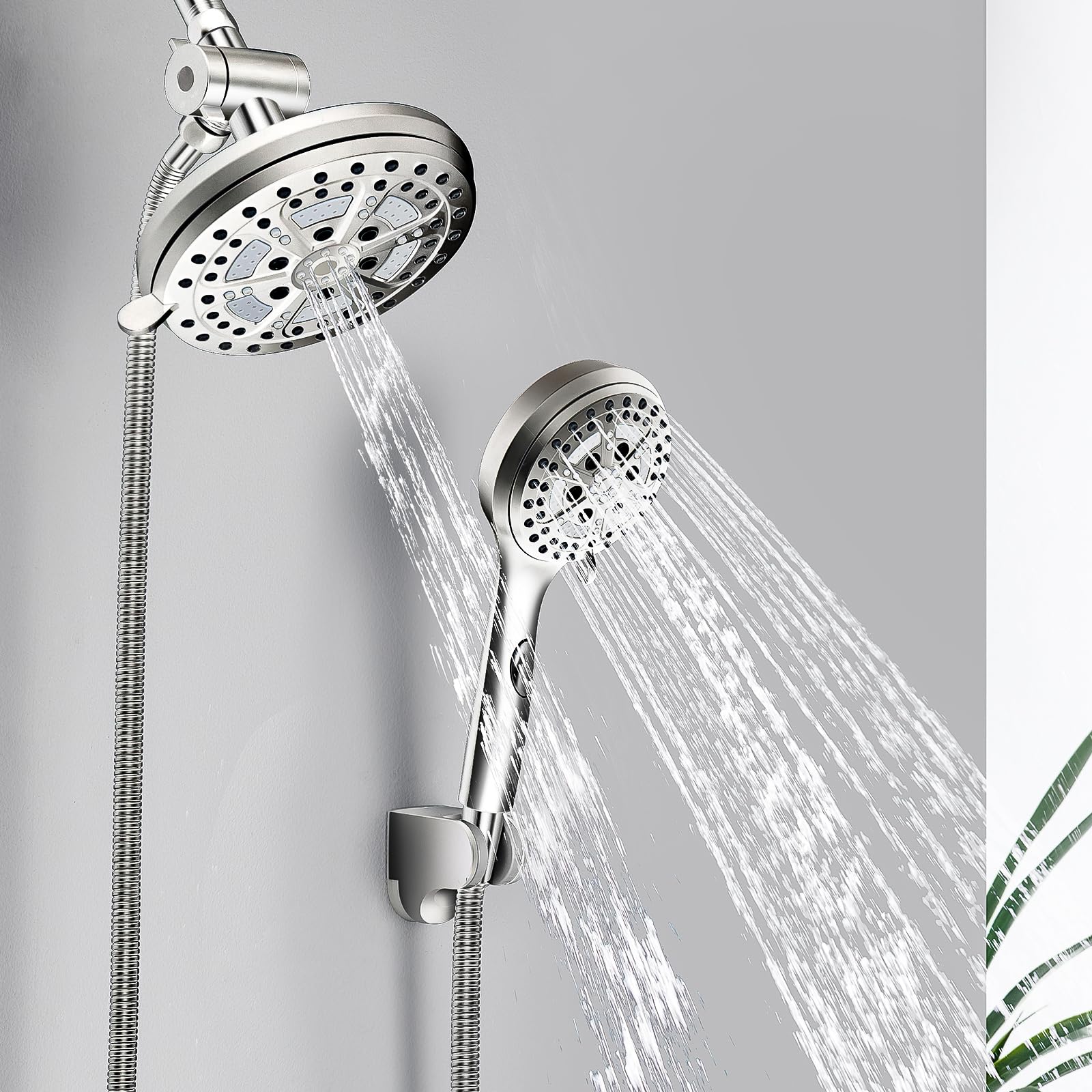 Shower Head With Handheld Combo, 7 Inch High Pressure Rainfall Showerhead With Hand Held 60 Inch Hose for Bath - One Click for High Pressure/Trickle Mode handheld Anti-leak Nozzles - Universal Fit