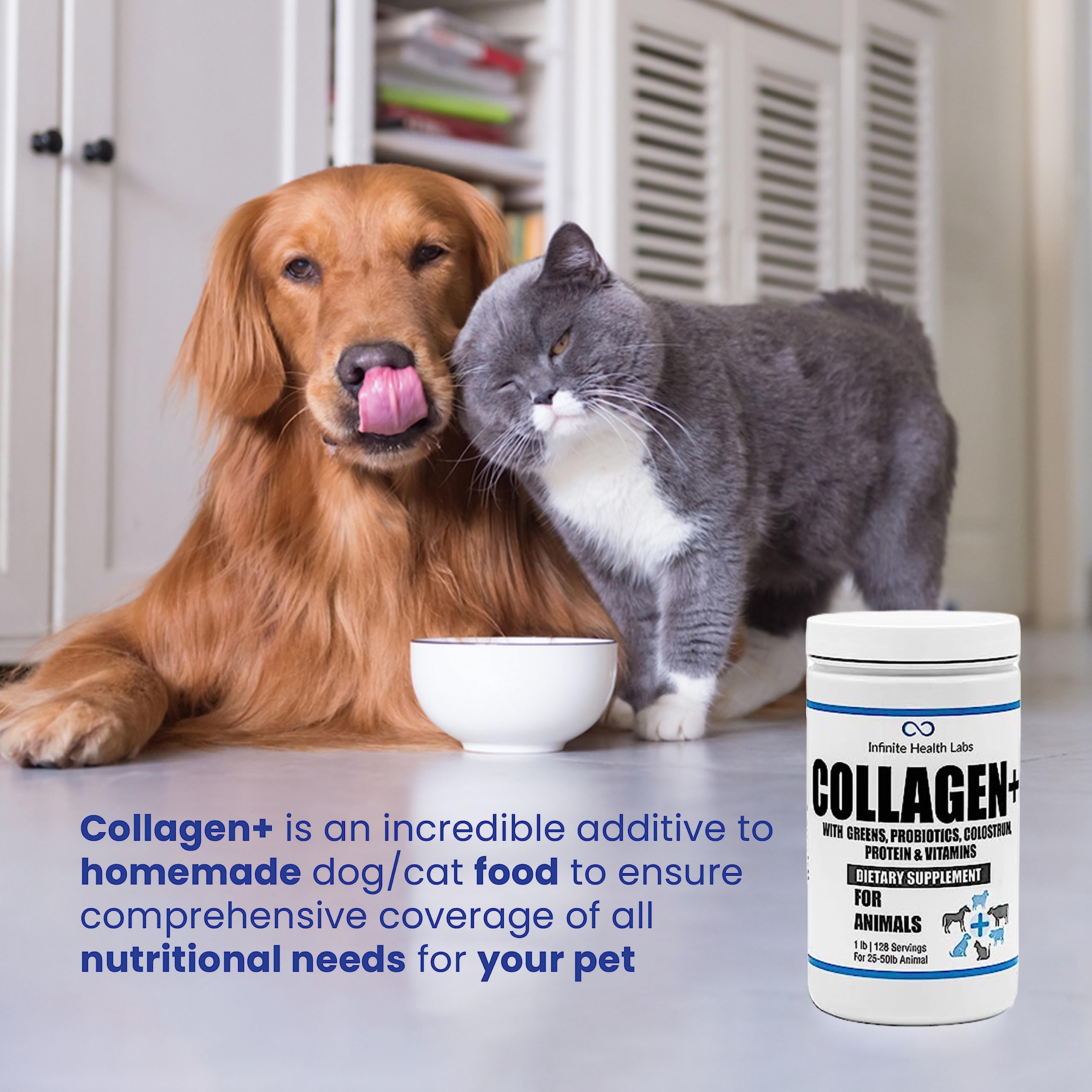 Collagen+ Ultimate Dog or Cat Food Topper with Greens Probiotics Enzymes Colostrum Glucosamine Omegas Supports Healthy Joints Energy Digestion Immunity