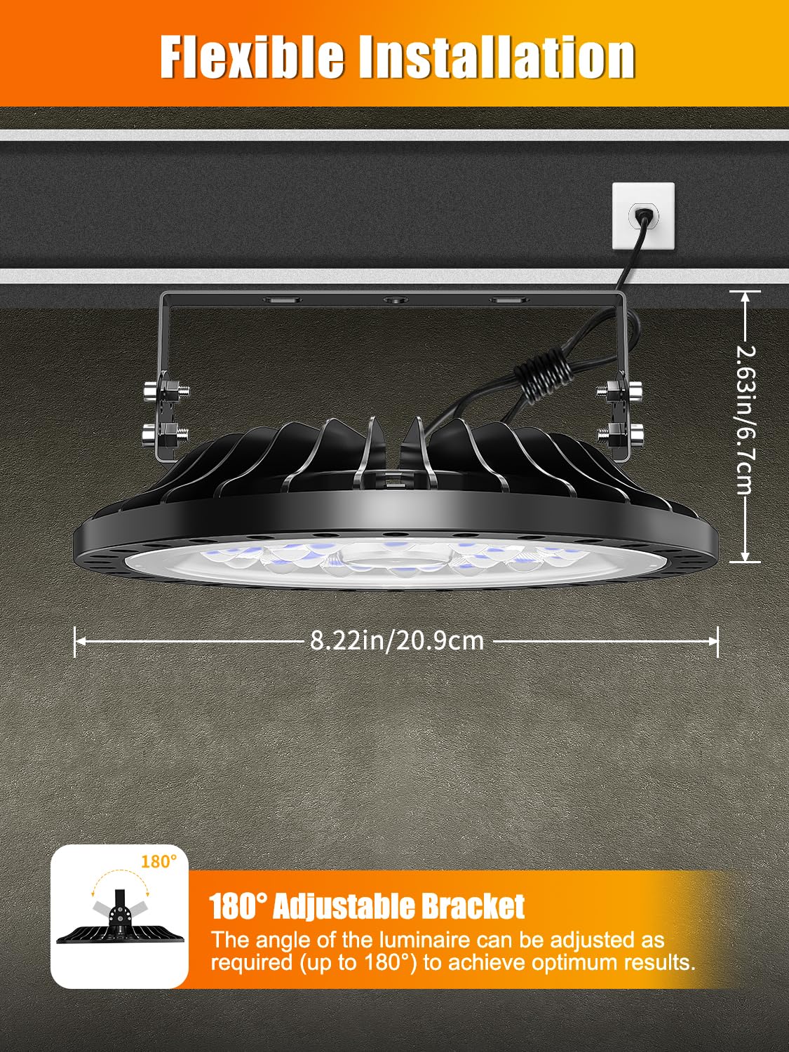 LED High Bay Light, 100W 10000LM Super Bright UFO High Bay LED Lights, 6500K LED Shop Lights, IP54 Warehouse Lights Area Light Fixture Commercial Bay Lighting Bay Lights for Garage Barn Workshop-10