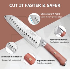 YOTSUBA Santoku Knife, 7 Inch Kitchen Knife, Sharp Japanese Knife with Wooden Handle, Forged High Carbon German Stainless Steel, Chef Knife for Home Chopping Vegetable and Cooking