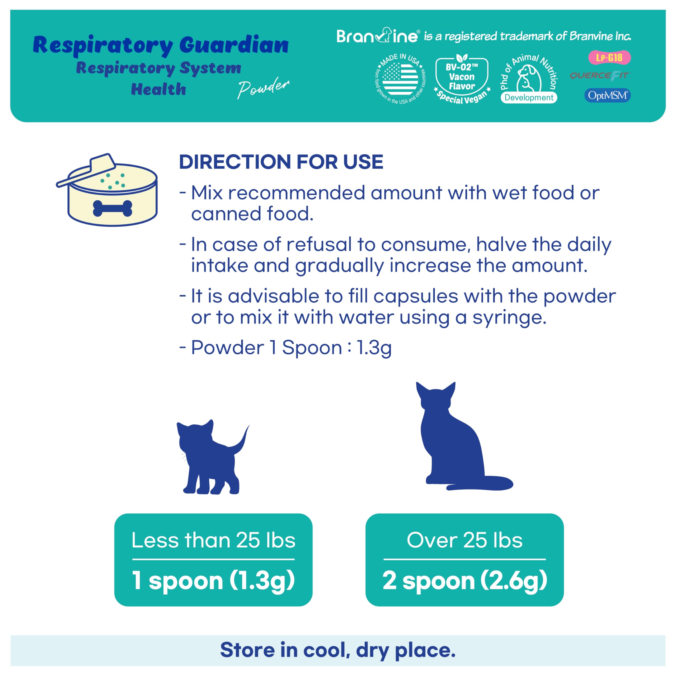 Branvine Respiratory Guardian for Cats - Supports Lung Health, Nasal, Bronchial and Oxygen, Vegan Bacon Flavor (117g) with Quercefit® and Respiratory Probiotics