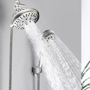 Shower Head With Handheld Combo, 7 Inch High Pressure Rainfall Showerhead With Hand Held 60 Inch Hose for Bath - One Click for High Pressure/Trickle Mode handheld Anti-leak Nozzles - Universal Fit