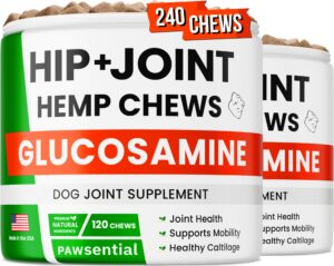 advanced hemp hip & joint supplement for dogs - glucosamine for dogs - dog joint pain relief treats - chondroitin turmeric msm hemp oil - hemp treats for joint health - senior mobility support chew