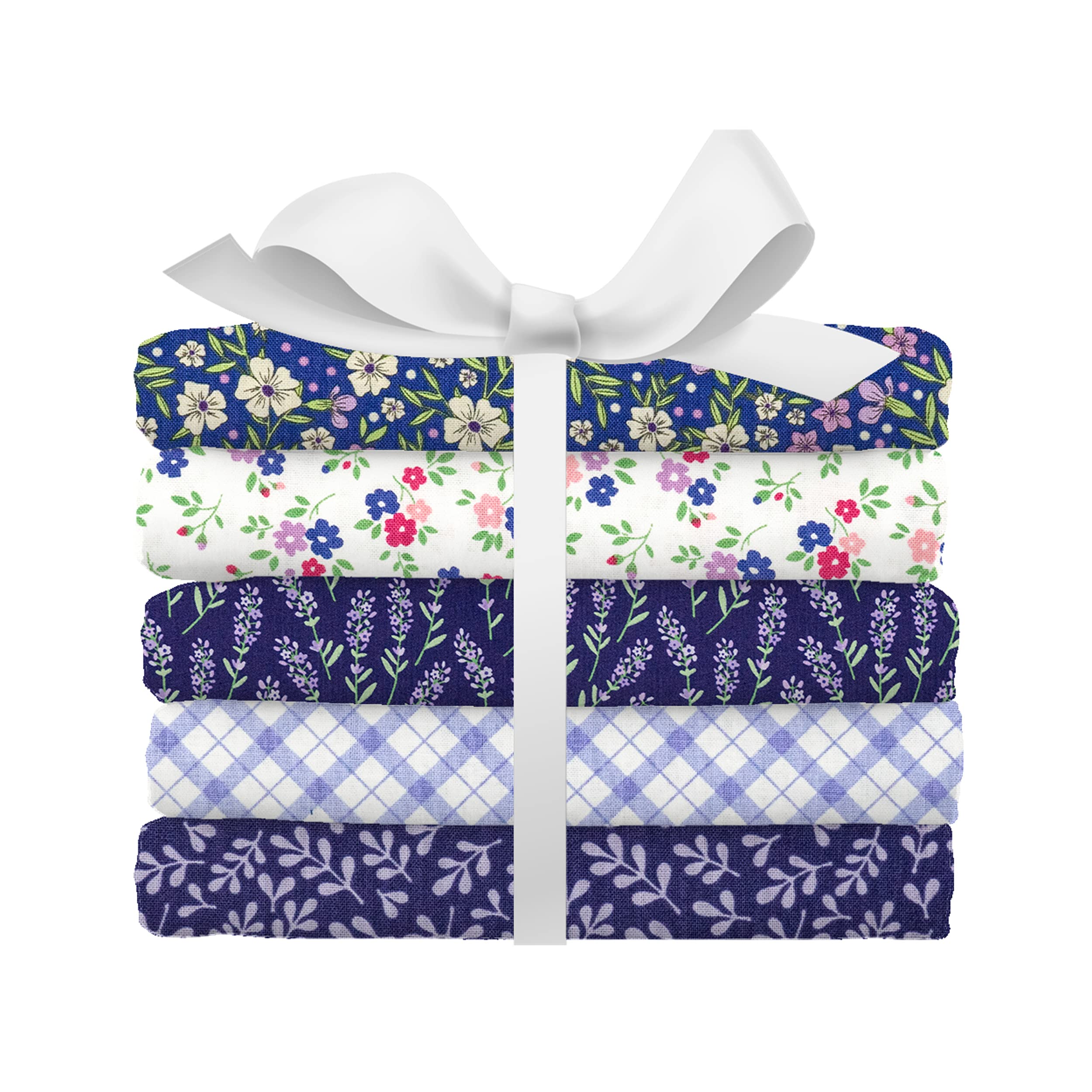 Singer Fabric, 100% Cotton, 5 Pieces Bundle, Purple Floral Field