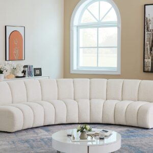 Meridian Furniture 643Cream-4PC Infinity Collection Modern | Contemporary Upholstered 4pc Modular Sectional with Luxurious Deep Channel Tufting, Cream, 148" W x 59" D x 32.5" H