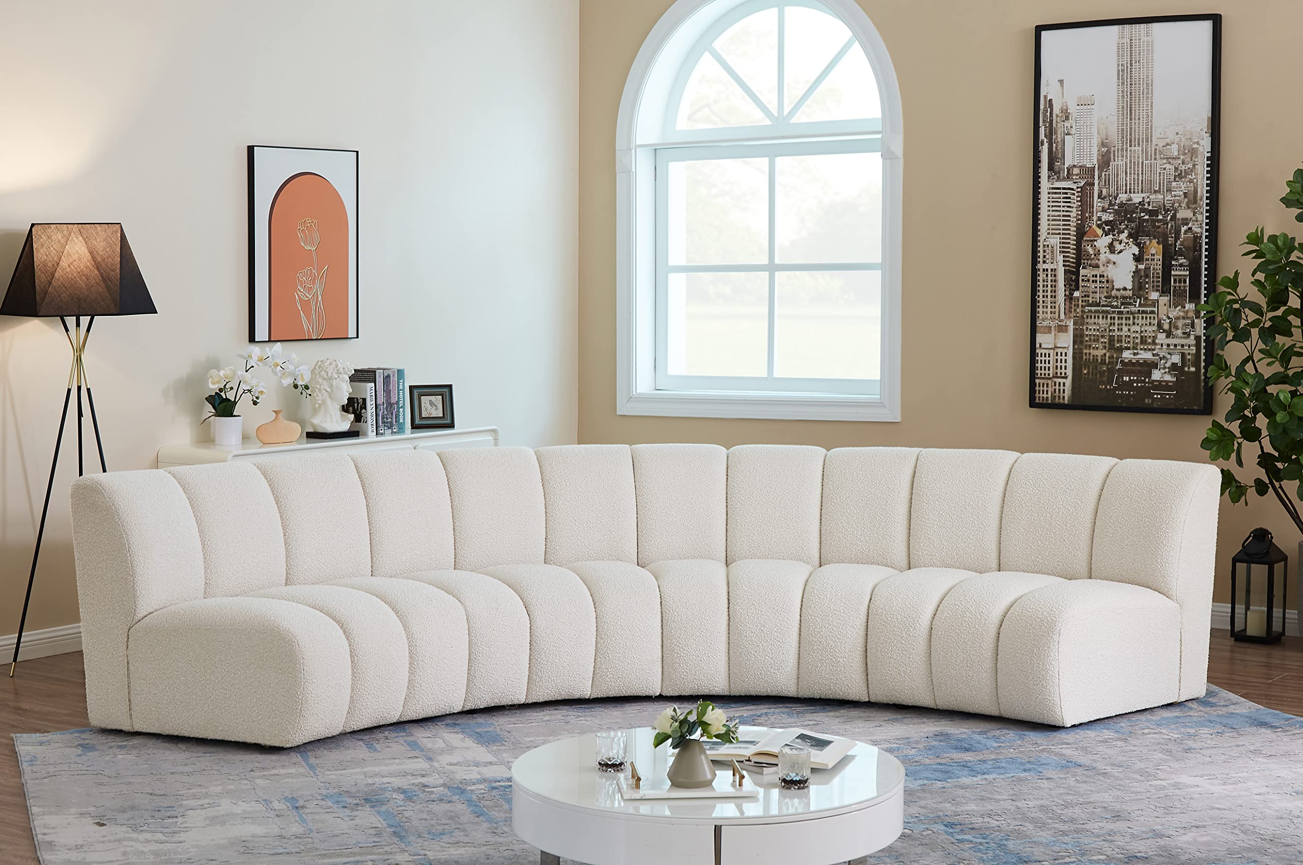 Meridian Furniture 643Cream-4PC Infinity Collection Modern | Contemporary Upholstered 4pc Modular Sectional with Luxurious Deep Channel Tufting, Cream, 148" W x 59" D x 32.5" H