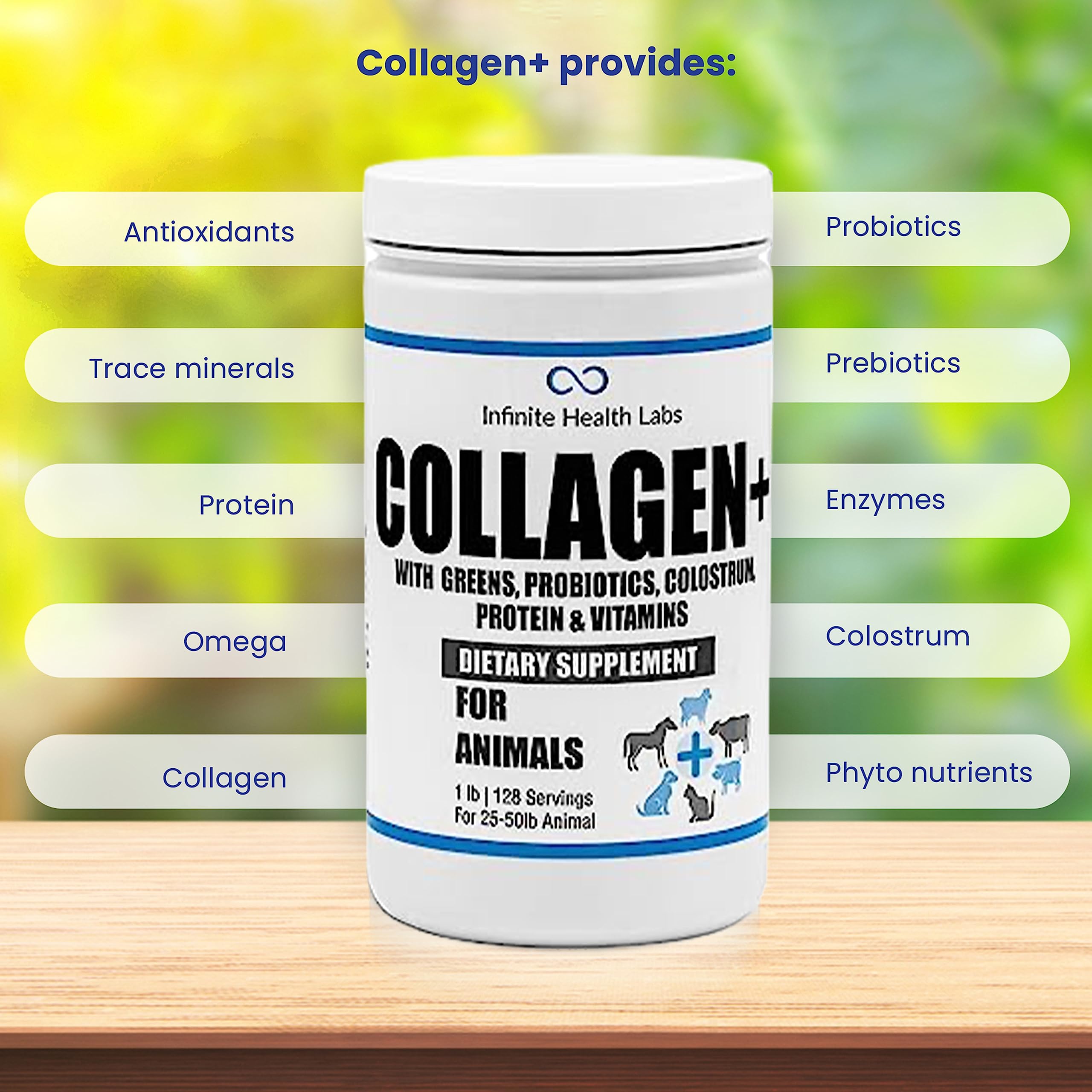 Collagen+ Ultimate Dog or Cat Food Topper with Greens Probiotics Enzymes Colostrum Glucosamine Omegas Supports Healthy Joints Energy Digestion Immunity