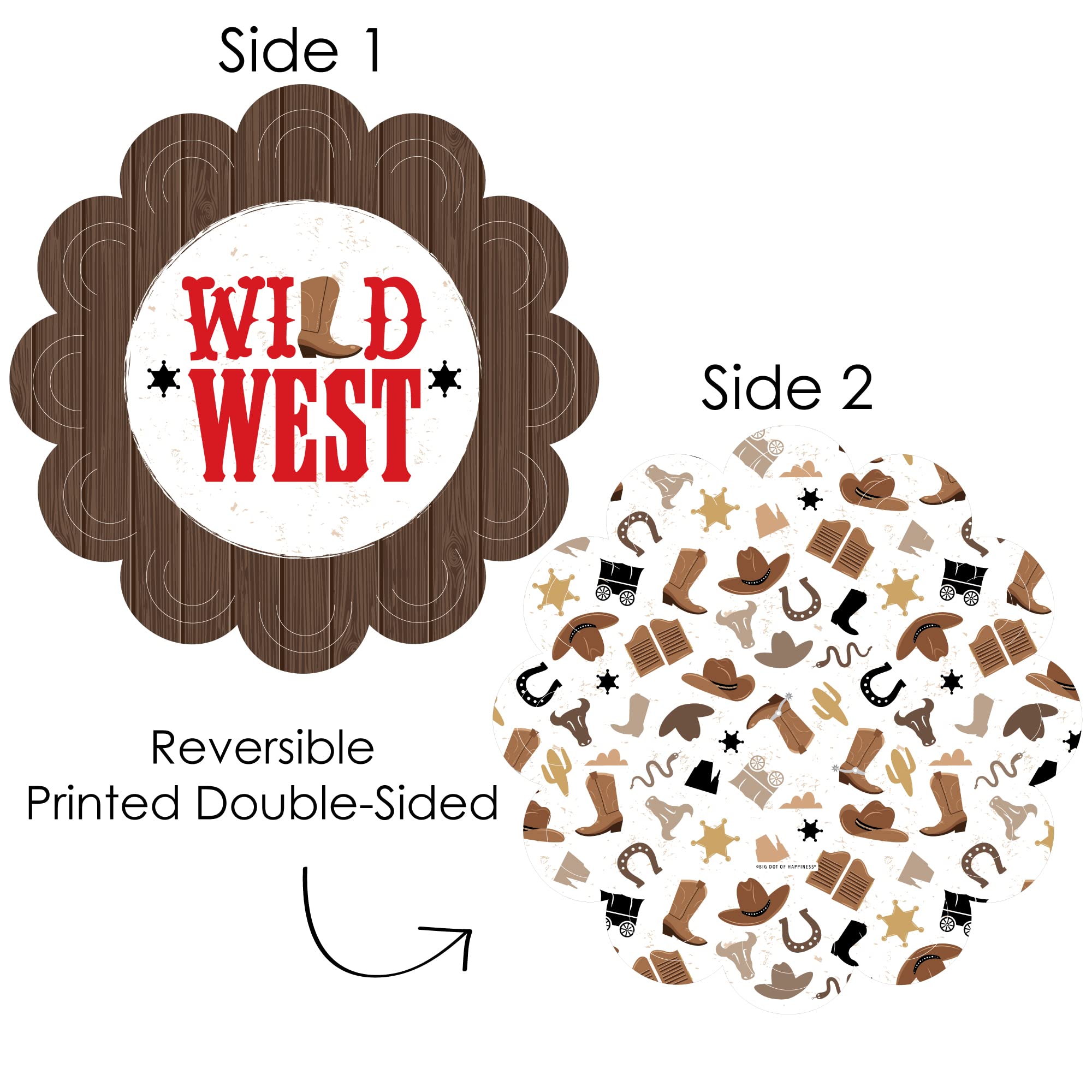 Big Dot of Happiness Western Hoedown - Wild West Cowboy Party Round Table Decorations - Paper Chargers - Place Setting for 12