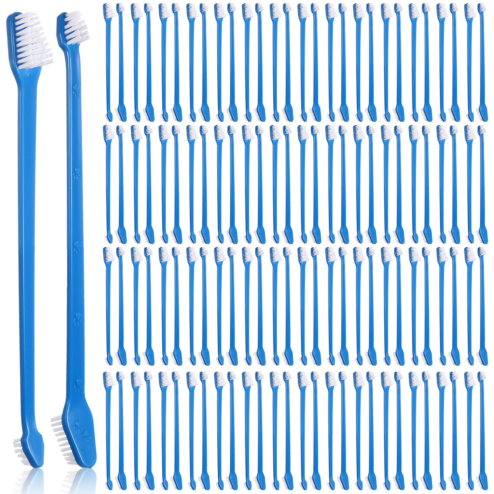 Gerrii 200 Pcs Dog Toothbrush Double Headed Dog Pet Toothbrush Long Handle Dog Tooth Brushing Kit Soft Bristles Pet Toothbrush for Dogs Cat and Most Pets Teeth Cleaning Dental Oral(Blue)