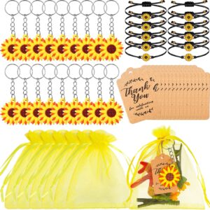 170 pcs sunflower party favors include sunflower keychains adjustable sunflower bracelets thank you kraft tags organza bags for birthday summer party wedding school reward baby shower return gifts