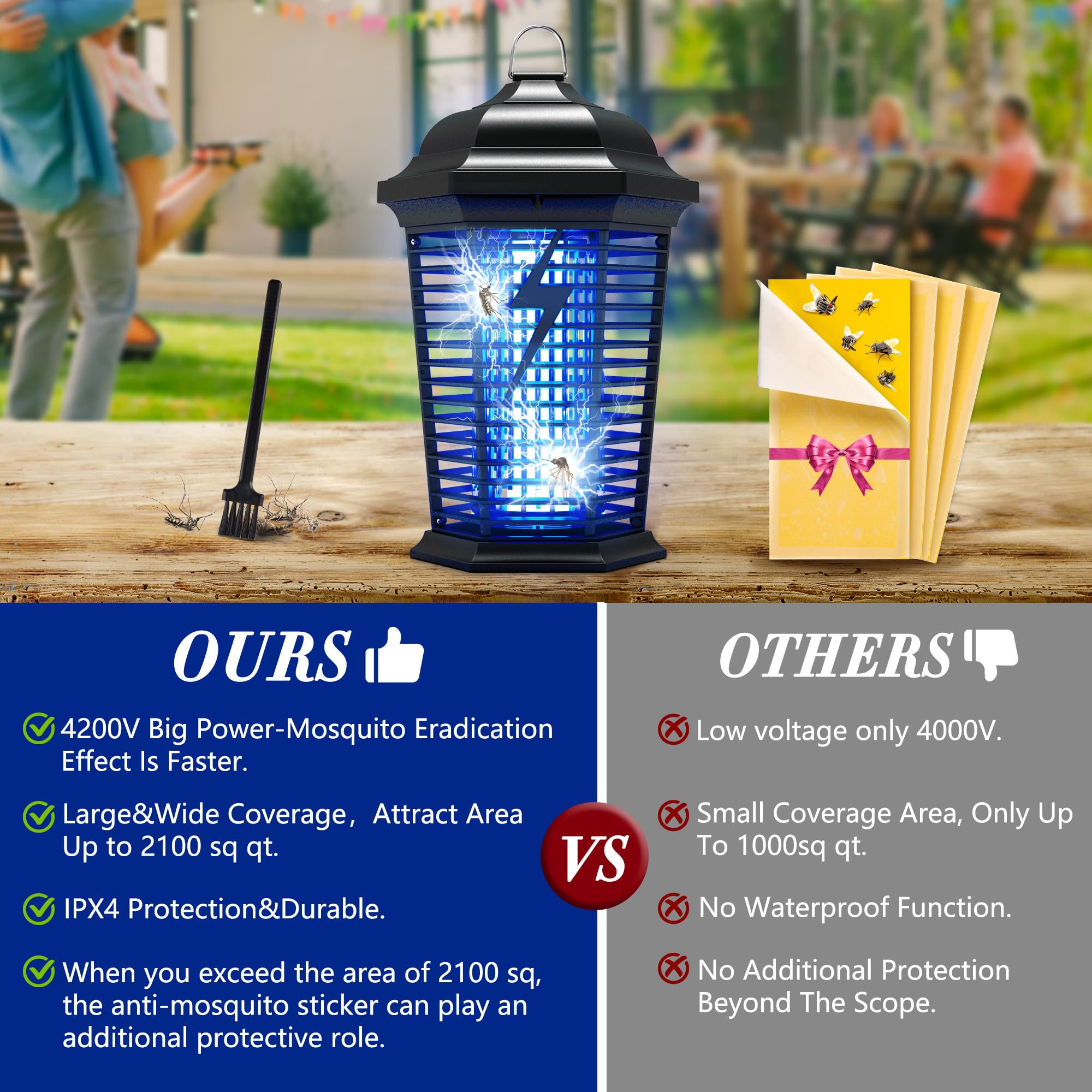 AOSION-Bug Zapper Outdoor,4200V Electronic Mosquito Zapper,Fly Zapper with Mosquito Control Paper,18W UVA Mosquito Lamp,High Powered Waterproof Insect Killer for Indoor, Kitchen, Patio, Backyard.