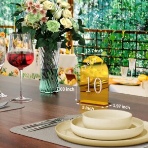 Nuggicet 15pcs Gold Mirror Table Numbers, 5"x7"Arch Wedding Table Numbers Stand for Any Party Occasion,Party Decoration,Modern Acrylic Table Sign Holder（Number1-15）