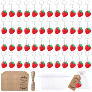 jadive 48 sets strawberry keychains strawberry baby shower party favors fruit strawberry keychains for guest goodie bag thank you tags fruit baby shower return favor for strawberry party supplies