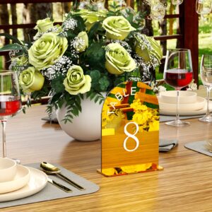 Nuggicet 15pcs Gold Mirror Table Numbers, 5"x7"Arch Wedding Table Numbers Stand for Any Party Occasion,Party Decoration,Modern Acrylic Table Sign Holder（Number1-15）