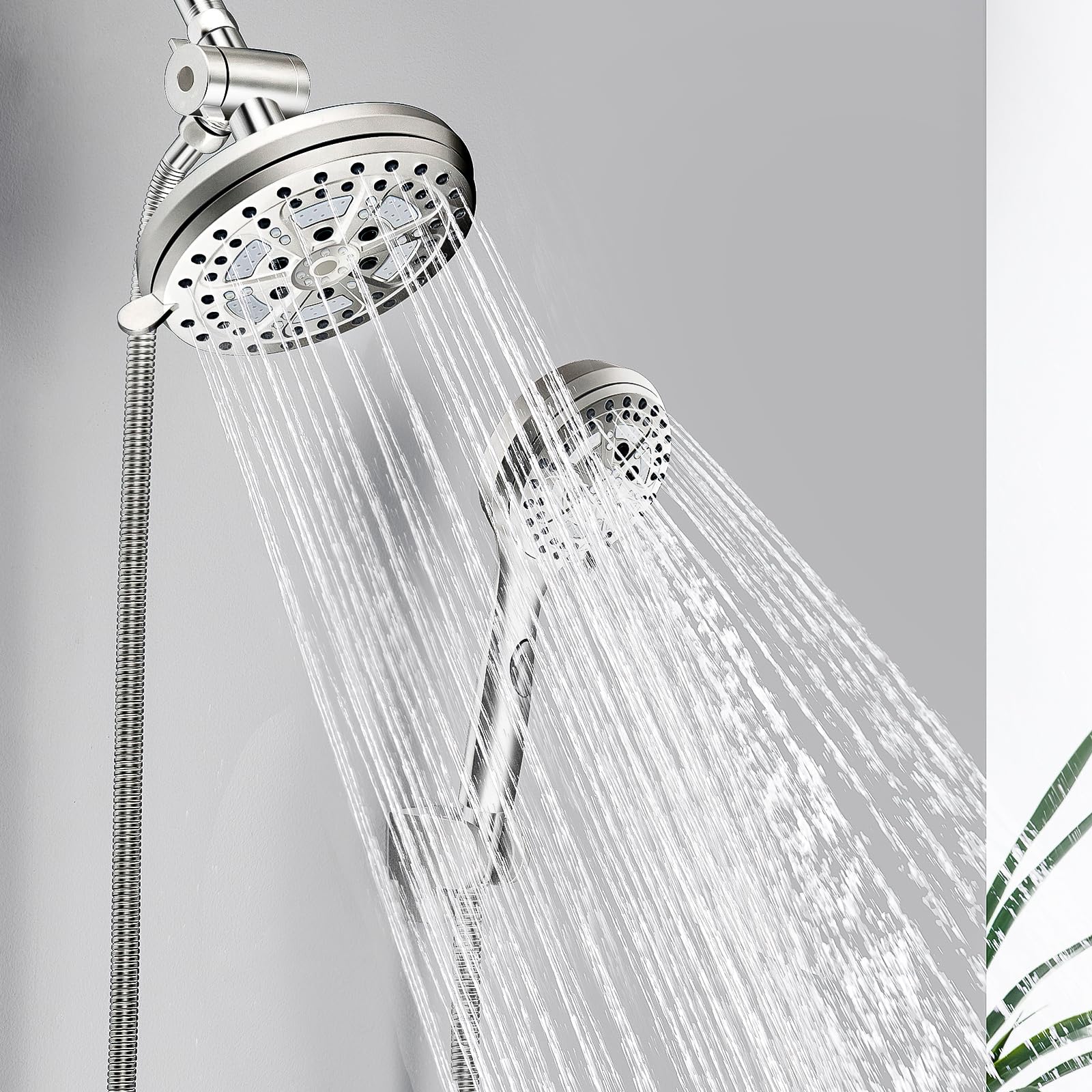 Shower Head With Handheld Combo, 7 Inch High Pressure Rainfall Showerhead With Hand Held 60 Inch Hose for Bath - One Click for High Pressure/Trickle Mode handheld Anti-leak Nozzles - Universal Fit