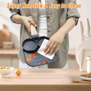 3 in 1 Breakfast Egg Pan,7 in Nonstick Grill Frying Pan with Divider,3 Section Omelette Pan Skillet All in One Split Sectioned Pan Suitable for Gas Stove & Induction Microwaves Cooker,Free PFOA