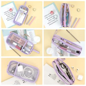 EOOUT Grid Mesh Pencil Case with Zipper, Transparent Pencil Pouch Clear Makeup Bag Multi-Purpose Organizer Box for School College Travel (Purple)