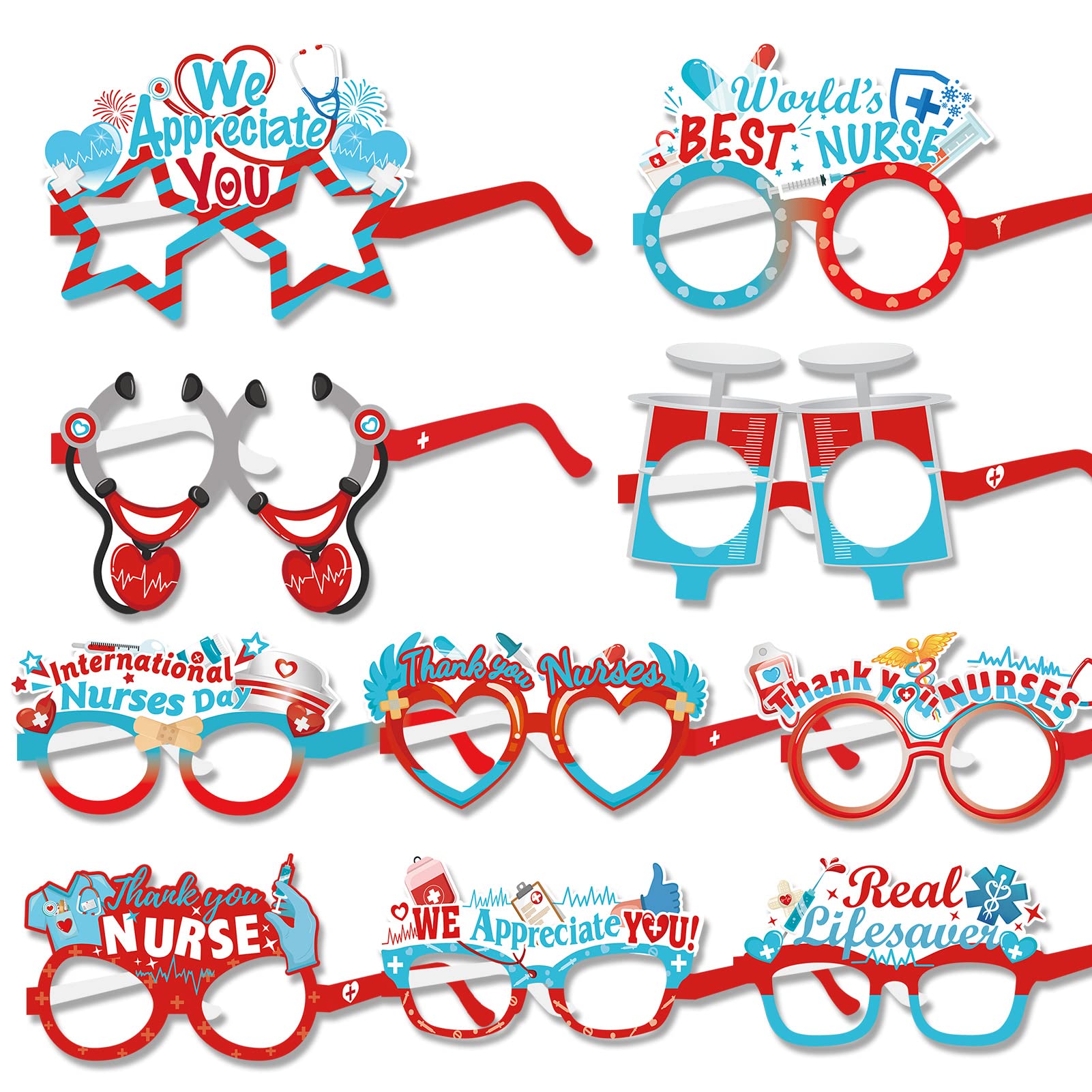 HOWAF 30pcs Thank You Nurses Paper Frames Photo Booth Props Glasses, Nurse Appreciation Party Favors Eyeglasses, RN Graduation Glasses for Nurse Themed Party Favors Gift