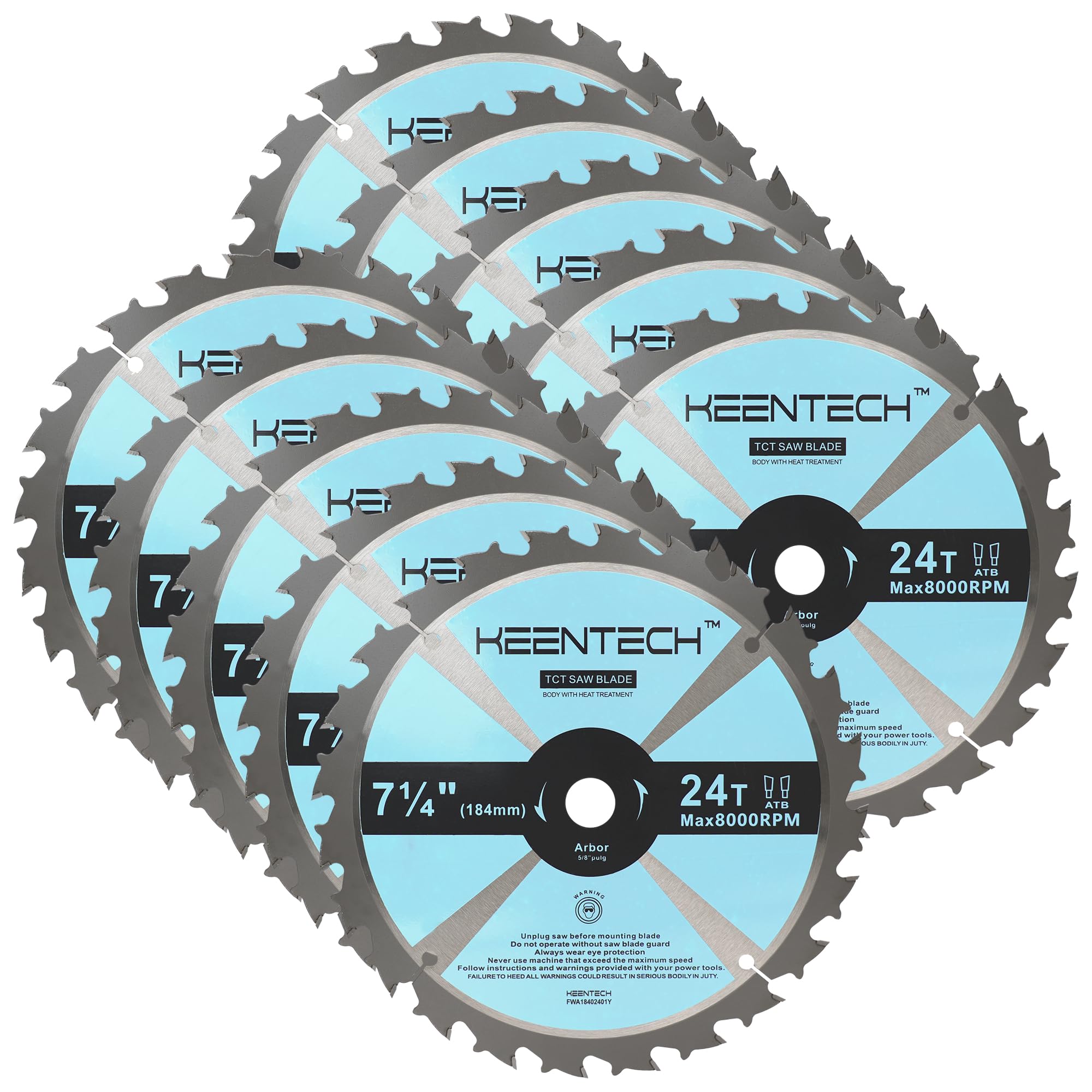 KEENTECH 7-1/4 Inch Circular Saw Blade 24T, 10Pcs, 5/8" Arbor, ATB Carbide Teeth, Crosscutting General Purpose Replacement Saw Blade Fit for SKIL 5280-01 DEWALT DCS570B DCS577B DWA171424 Diablo D0724A