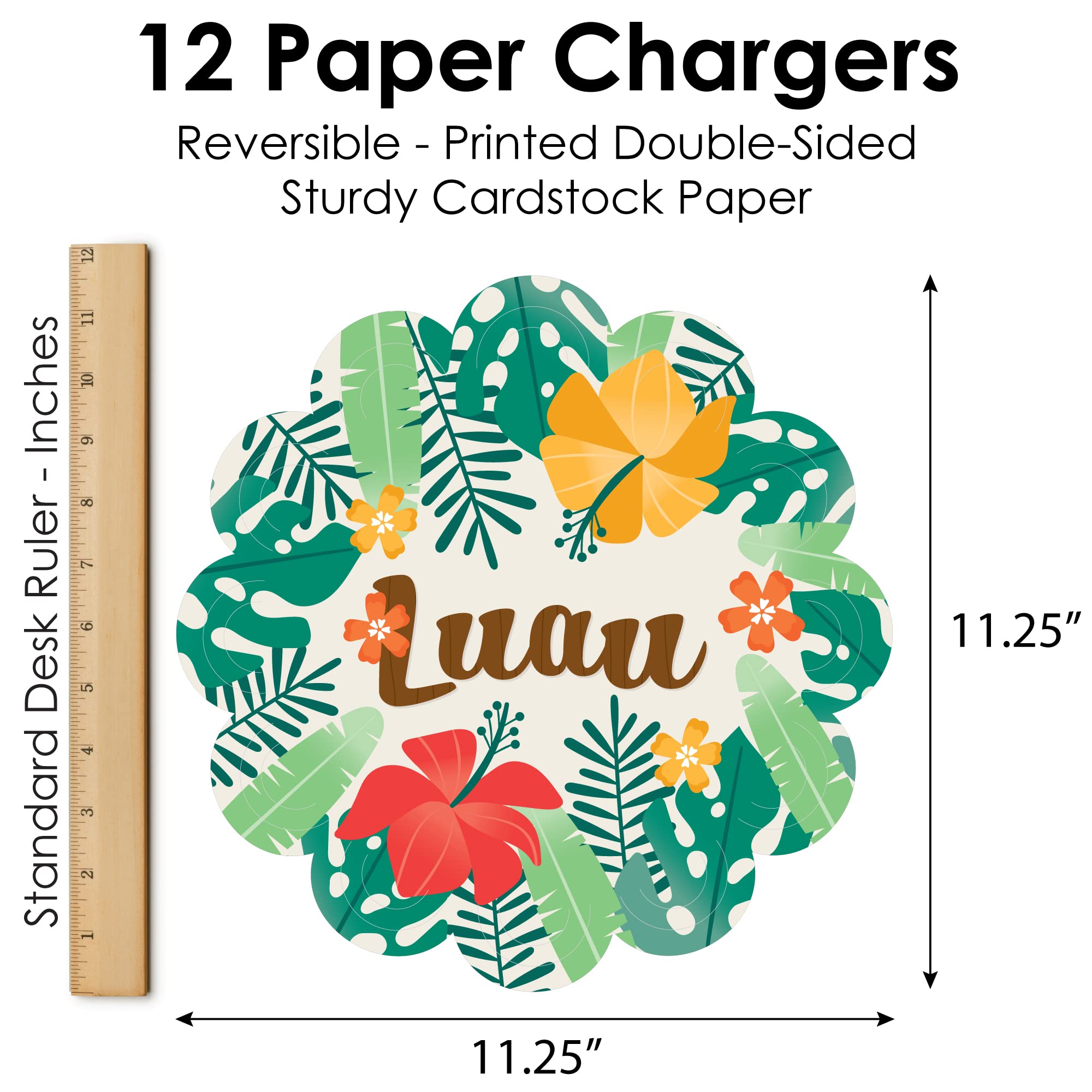 Big Dot of Happiness Tropical Luau - Hawaiian Beach Party Round Table Decorations - Paper Chargers - Place Setting for 12