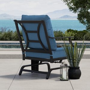 Grand patio 5-Piece Outdoor Furniture Set with 32'' Square Ceramic Tile Tabletop 50,000 BTU CSA Approved Fire Pit,4 Rocking Patio Chairs with Olefin Cushions and Pillows-Peacock Blue