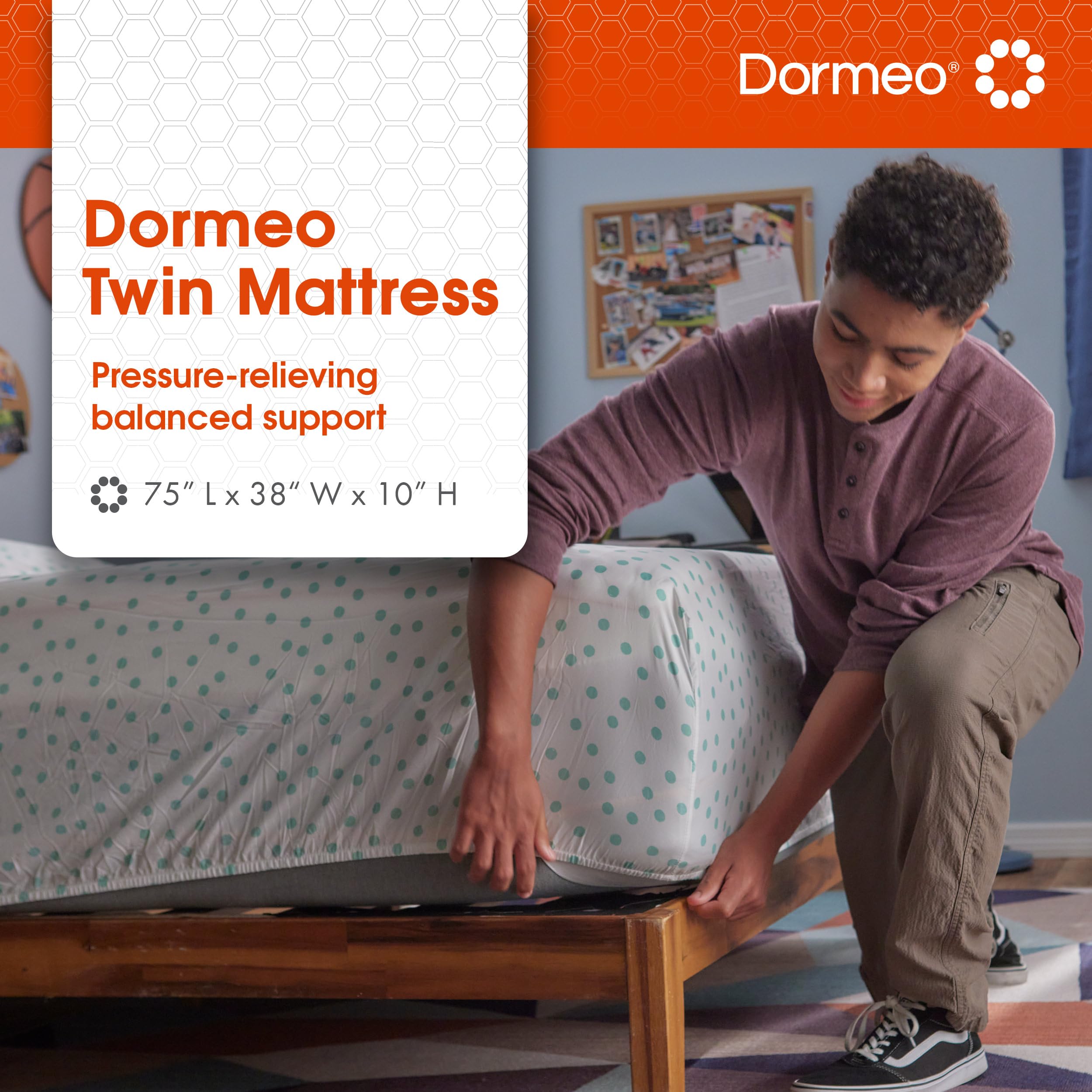 Dormeo Recovery 10" Twin Mattress with Signature Recovery Foam™ and Pressure Relieving OctaspringⓇ Technology, Medium Firm -75” L x 38” W x 10” H