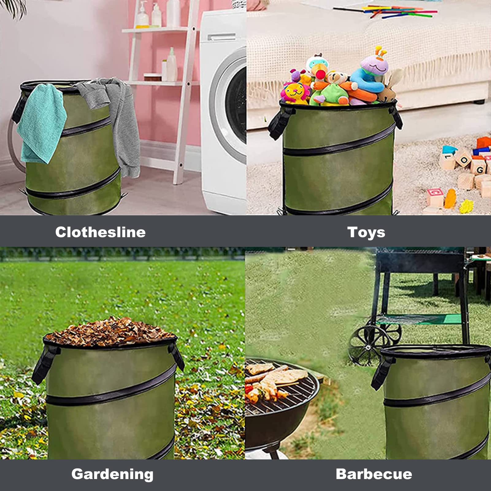 TEUOPIOE Collapsible Trash Can - Pop Up 30 Gallon Trashcan for Garbage with Pull Ring Latch Outdoors - Ideal for Camping Recycling and More