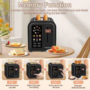 SEEDEEM Toaster 2 Slice, Touch Control Stainless Toaster LCD Display, 50% Faster Heating Speed, 1.4'' Wide Slots, More Timer Functions, Removable Crumb Tray, 1350W, Dark Chocolate