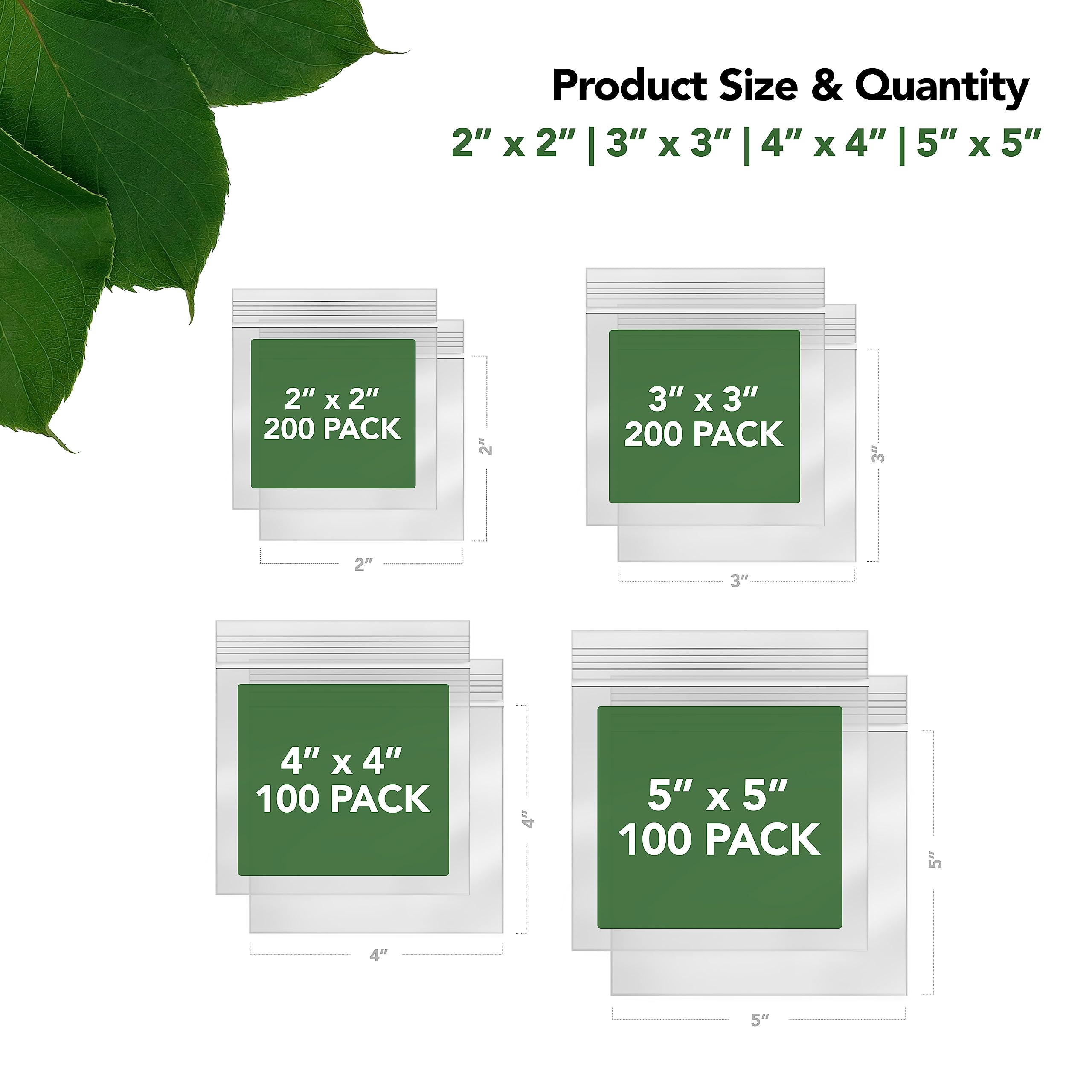 Seal Fresh Bundle Square Snack Bags – 4 Sizes (600 Count) – 2" x 2" (200), 3" x 3" (200), 4" x 4" (100), 5" x 5" (100) – Zip Bag Assorted Size, Zip Bags Various Sizes, Plastic Bags, Baggies