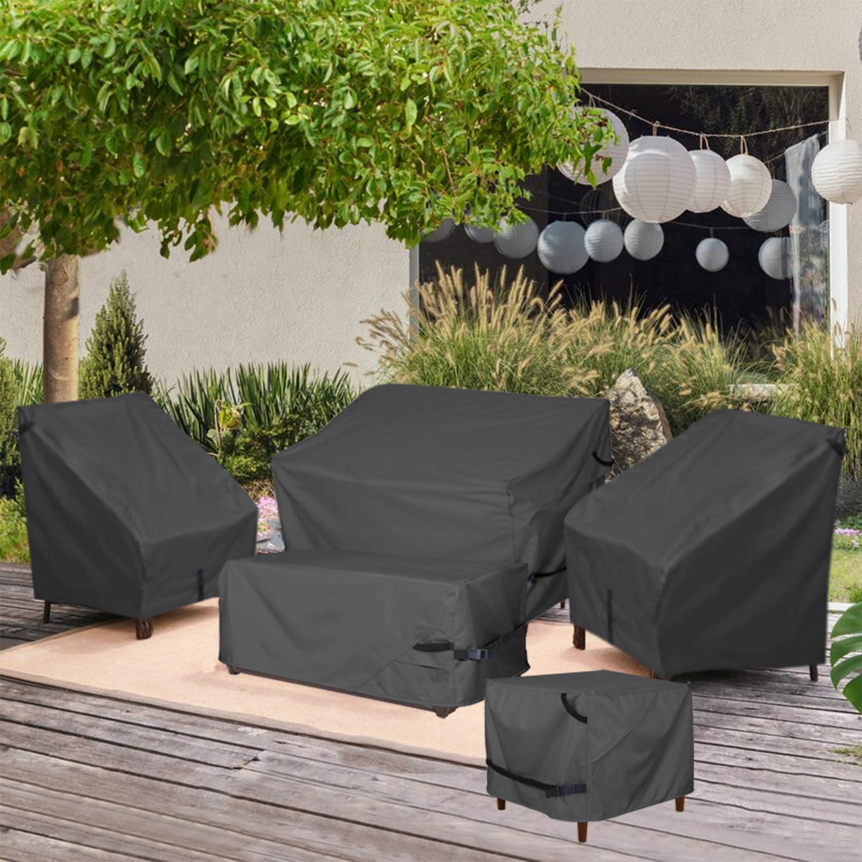 Porch Shield Patio Deck Box Storage Cover - 600D Outdoor Waterproof Tear Resistant Rectangular Fire Pit Table Covers 44 x 28 x 24inch Black