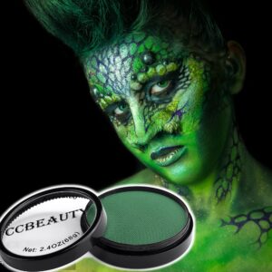 CCbeauty 68g Dark Green Face Body Paint - Water Activated St. Patrick's Day Face Painting, Non-Toxic Water Based Halloween Makeup Kit Supplies, Hypoallergenic for Kids Adults