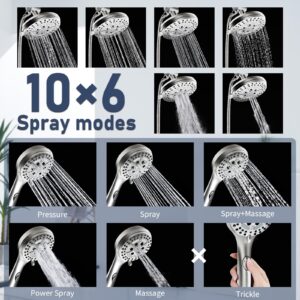 Shower Head With Handheld Combo, 7 Inch High Pressure Rainfall Showerhead With Hand Held 60 Inch Hose for Bath - One Click for High Pressure/Trickle Mode handheld Anti-leak Nozzles - Universal Fit