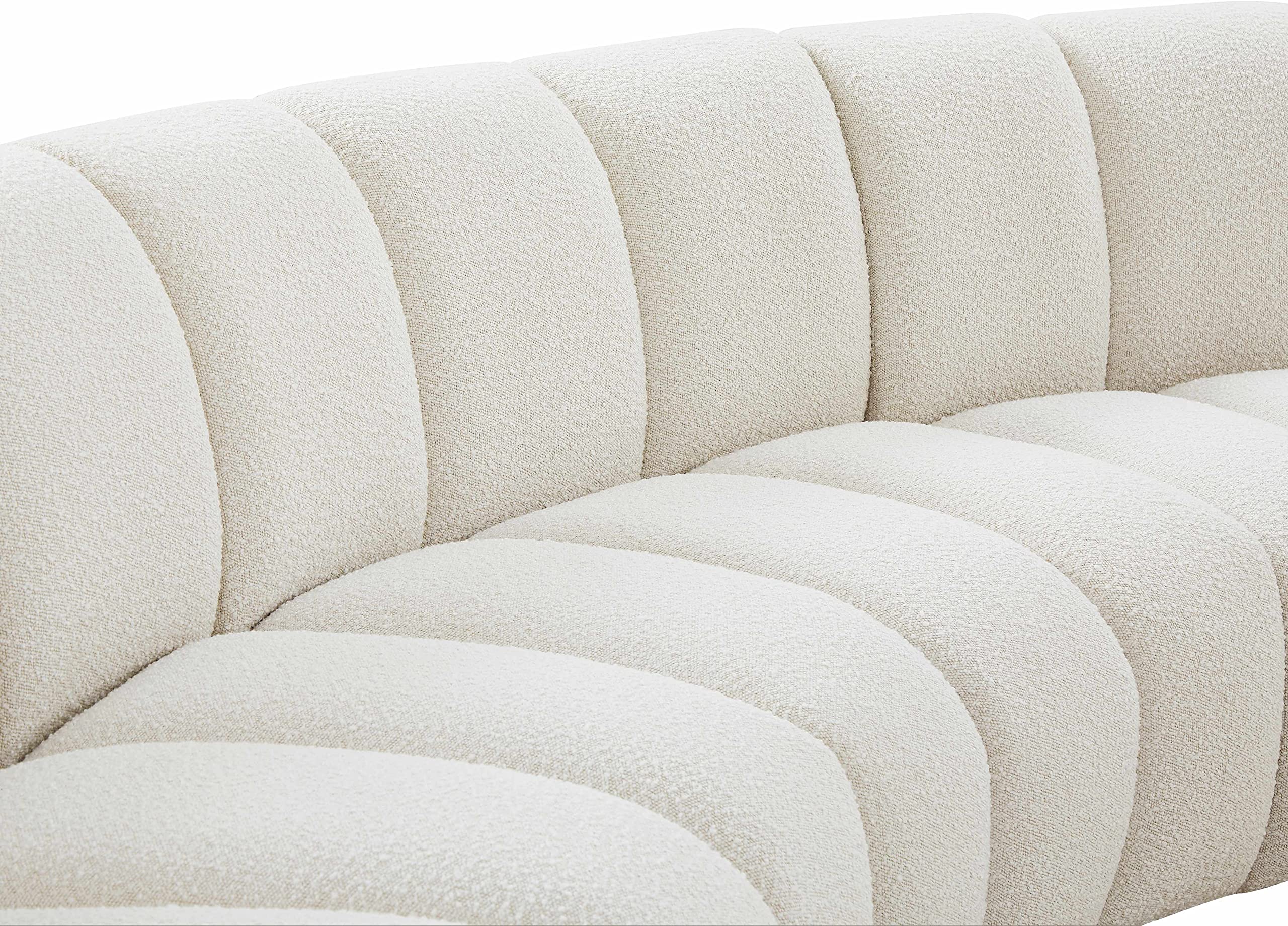 Meridian Furniture 643Cream-4PC Infinity Collection Modern | Contemporary Upholstered 4pc Modular Sectional with Luxurious Deep Channel Tufting, Cream, 148" W x 59" D x 32.5" H