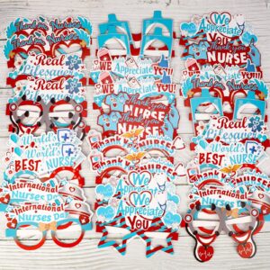 HOWAF 30pcs Thank You Nurses Paper Frames Photo Booth Props Glasses, Nurse Appreciation Party Favors Eyeglasses, RN Graduation Glasses for Nurse Themed Party Favors Gift