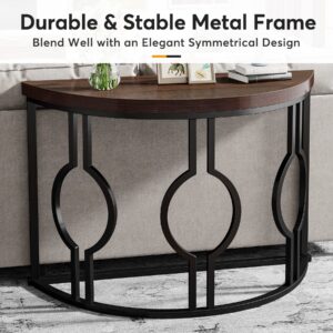 Tribesigns Half Moon Console Table for Entryway, 43 Inch Industrial Semi Circle Sofa Table with Geometric Base, Wood Accent Table for Living Room, Hallway, Foyer, Entrance, Rustic Brown